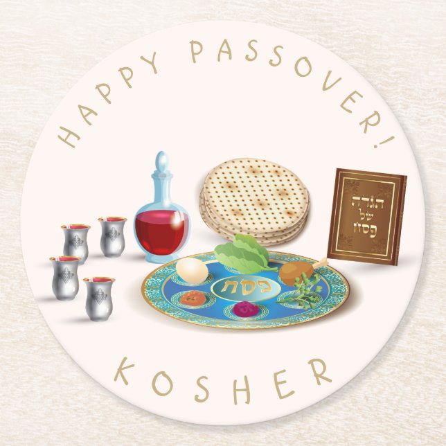 Happy Passover Plate Kosher Pesach Runder Pappuntersetzer (Vorderseite)