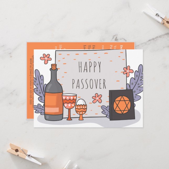 Happy Passover| Schöne Seder Pesach Einladung (Vorderseite/Rückseite Beispiel)