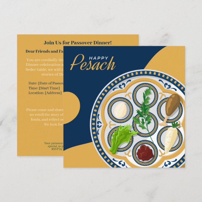 Happy Passover| Schöne Seder Pesach Einladung (Vorne/Hinten)