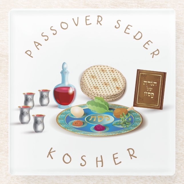 Happy Passover SEDER Kosher Pesach Plate Glasuntersetzer (Vorderseite)