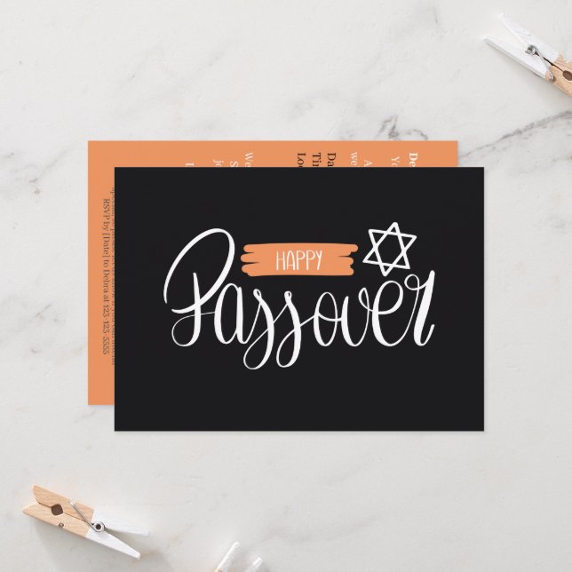 Happy Passover | Seder Pesach Solid Classic Black Einladung (Vorderseite/Rückseite Beispiel)