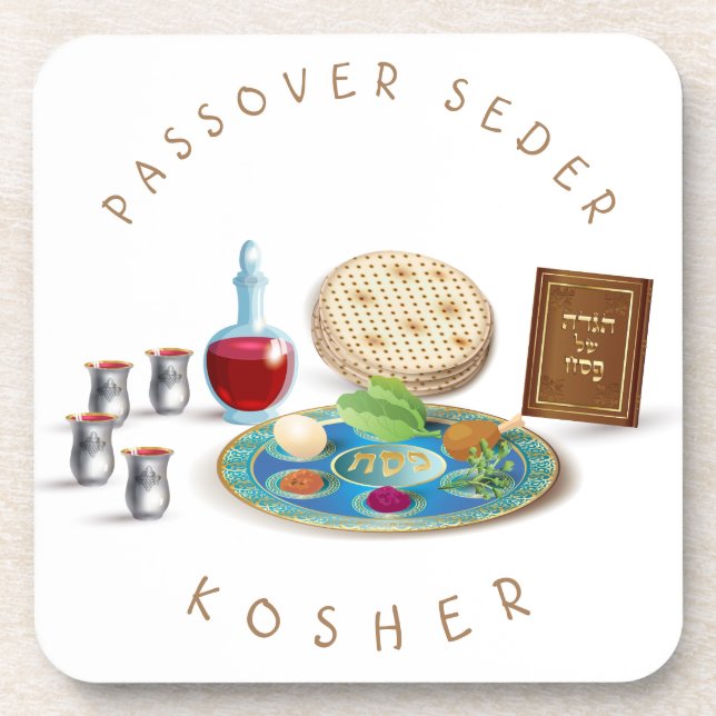 Happy Passover Seder Plate Kosher Pesach Getränkeuntersetzer (Vorderseite)