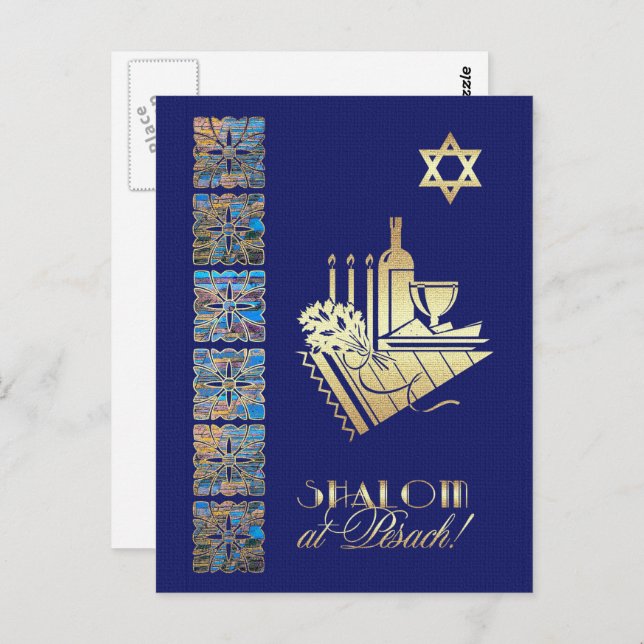 Happy Passover Star von David und Seder Table Icon Postkarte (Vorne/Hinten)