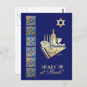 Happy Passover Star von David und Seder Table Icon Postkarte