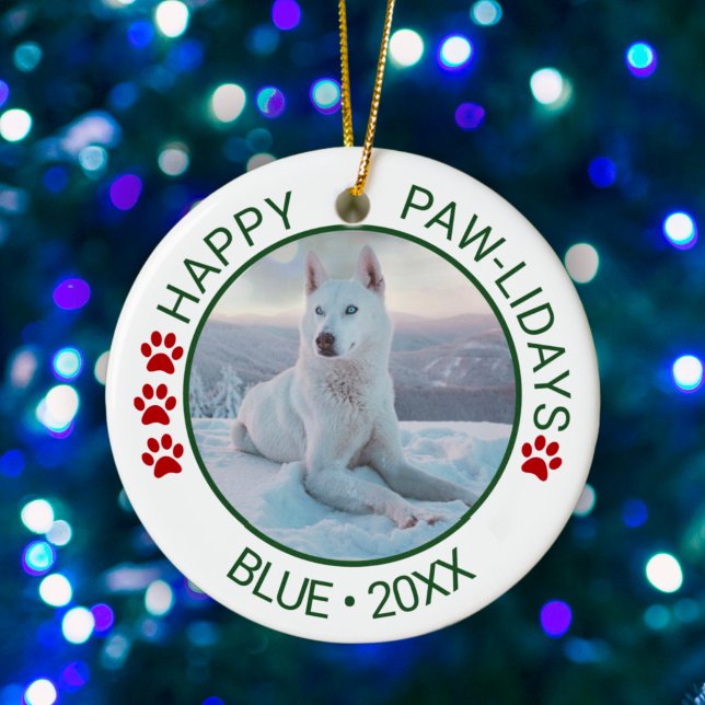 Happy Paw lidays Benutzerdefinierter Name des Foto Keramik Ornament (Von Creator hochgeladen)