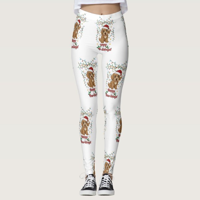 Happy Paw-lidays Christmas Cockapoo Design Leggings (Vorderseite)