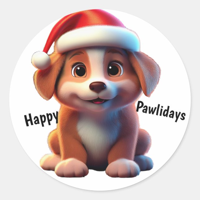Happy Pawliday Runder Aufkleber (Vorderseite)