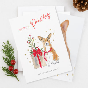 Happy Pawliday Watercolor Corgi Dog Foto Xmas Feiertagskarte