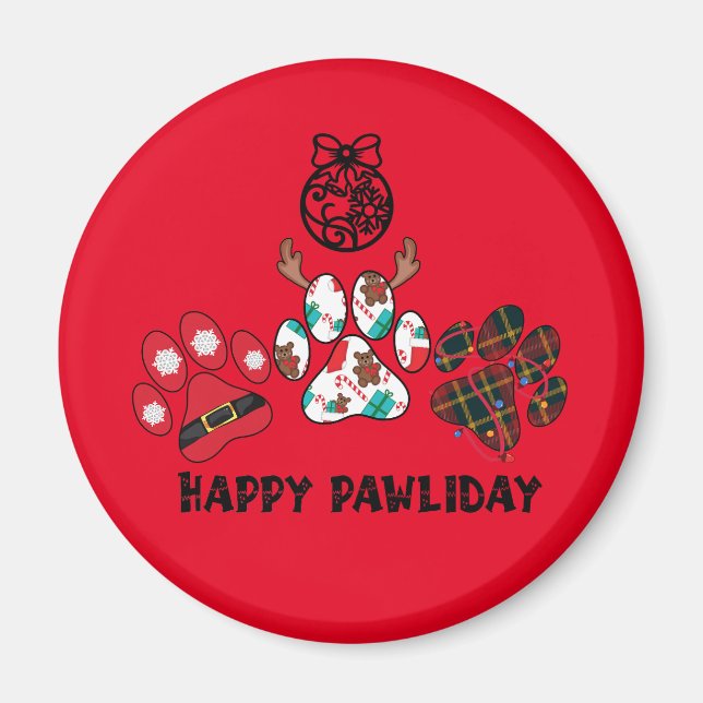Happy Pawliday - Weihnachts-Weihnachtsmagnet Magnet (Vorne)