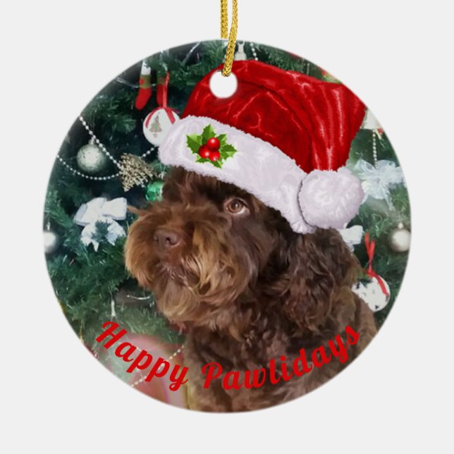 Happy Pawlidays Ceramic Ornament (Vorne)