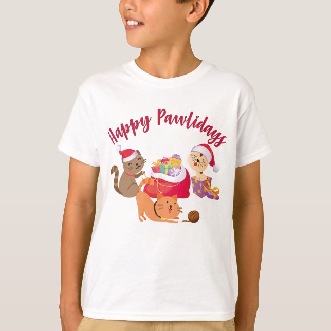 Happy Pawlidays Christmas Cats Party T-Shirt (Vorderseite)