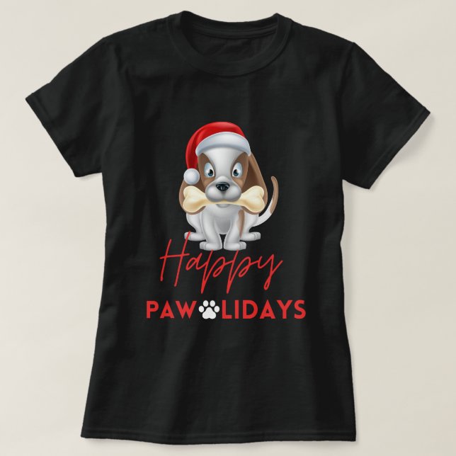 Happy Pawlidays Christmas Dog T-Shirt (Design vorne)
