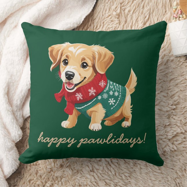 Happy Pawlidays | Christmas Sweater Goldie Puppy Kissen (Decke)