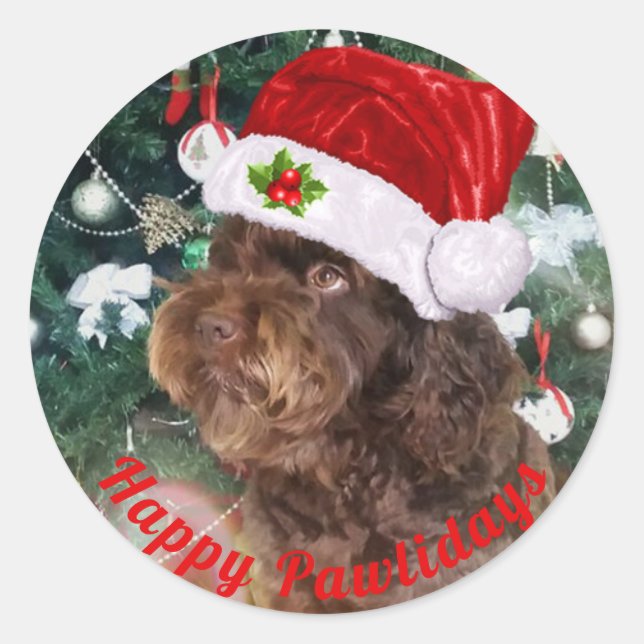 Happy Pawlidays Classic Round Sticker (Vorderseite)