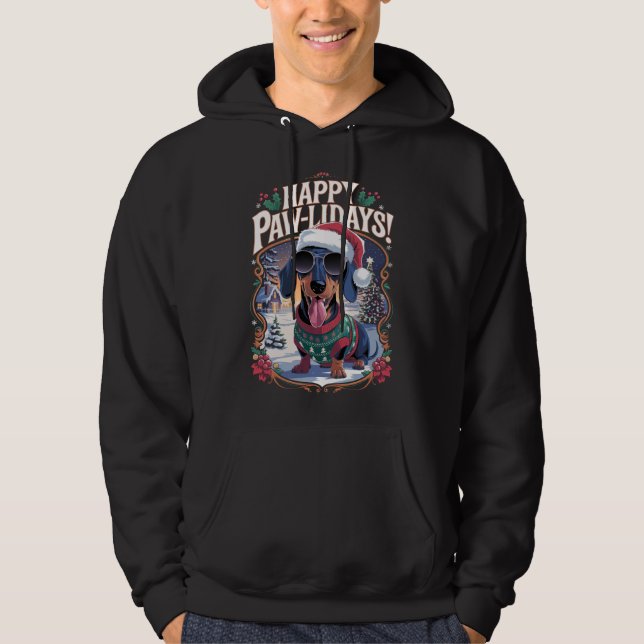Happy Pawlidays Dackel Frohe Weihnachtsfeiertage Hoodie (Vorderseite)