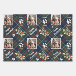 Happy Pawlidays Dog Blue Karierte Weihnachten Geschenkpapier Set