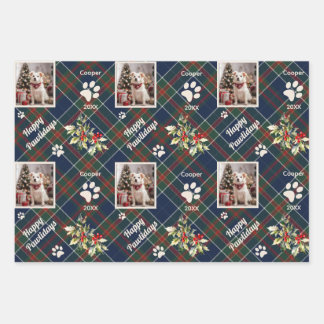Happy Pawlidays Dog Blue Karierte Weihnachten Geschenkpapier Set