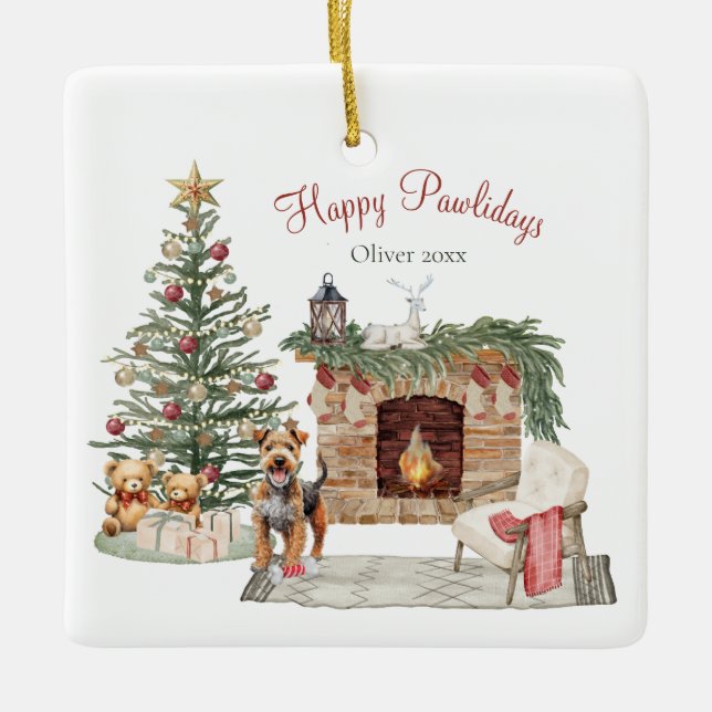 Happy Pawlidays Dog Design - Airedale Keramikornament (Vorderseite)
