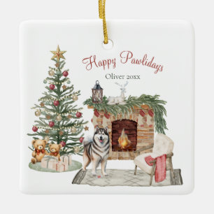 Happy Pawlidays Dog Design - Alaskan Malamute Keramikornament