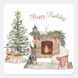 Happy Pawlidays Dog Design - Australischer Rinderh Quadratischer Aufkleber