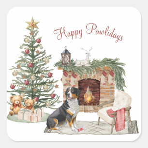 Happy Pawlidays Dog Design - Bernese Mountain Dog Quadratischer Aufkleber