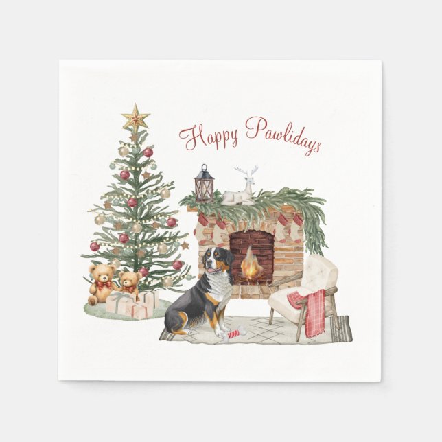Happy Pawlidays Dog Design - Bernese Mountain Dog Serviette (Vorderseite)