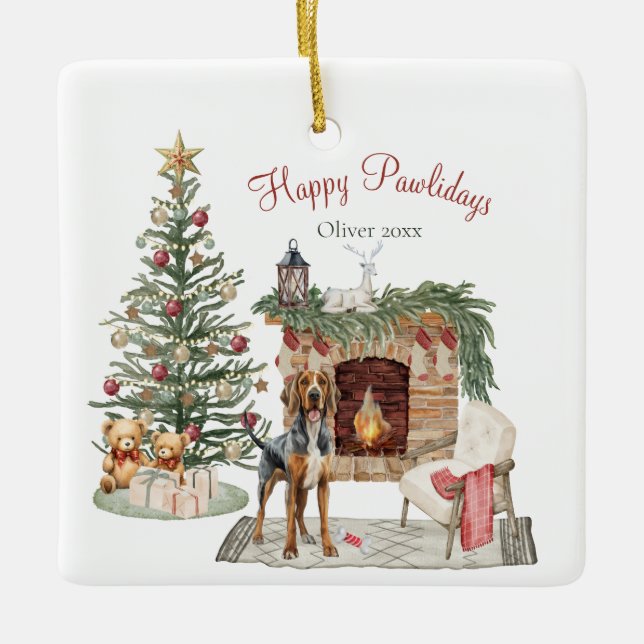 Happy Pawlidays Dog Design - Bloodhound Keramikornament (Vorderseite)
