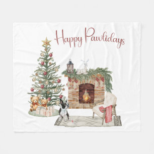 Happy Pawlidays Dog Design - Boston Terrier Fleecedecke
