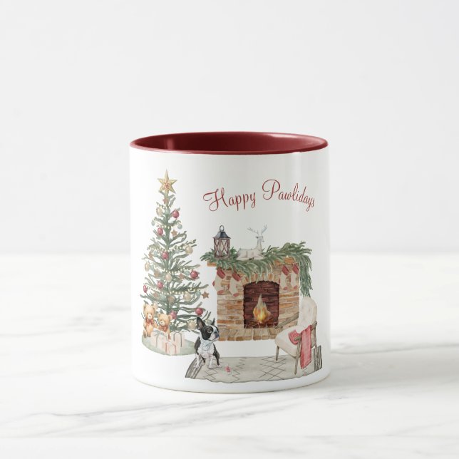 Happy Pawlidays Dog Design - Boston Terrier Tasse (Zentrum)