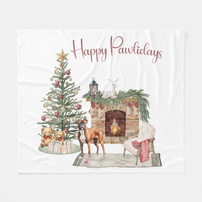 Happy Pawlidays Dog Design - Boxer Fleecedecke (Vorderseite (Horizontal))
