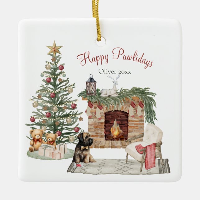 Happy Pawlidays Dog Design - Briard Keramikornament (Vorderseite)