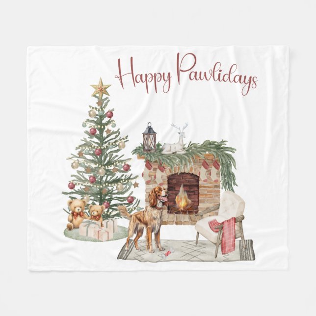 Happy Pawlidays Dog Design - Brittany Spaniel Fleecedecke (Vorderseite (Horizontal))