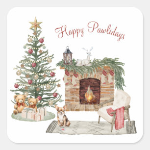 Happy Pawlidays Dog Design - Chihuahua Quadratischer Aufkleber
