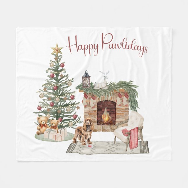 Happy Pawlidays Dog Design- Cocker Spaniel Fleecedecke (Vorderseite (Horizontal))