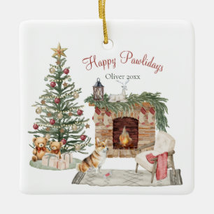 Happy Pawlidays Dog Design - Corgi Keramikornament