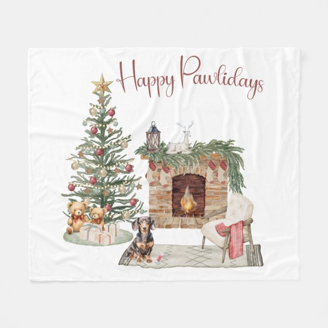 Happy Pawlidays Dog Design - Dackel Fleecedecke (Vorderseite (Horizontal))