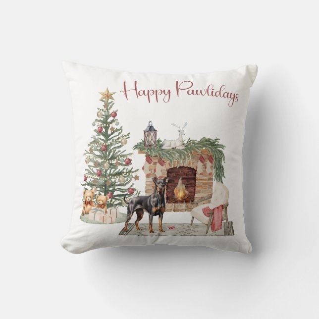 Happy Pawlidays Dog Design - Doberman Pinscher Kissen (Vorderseite)