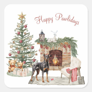 Happy Pawlidays Dog Design - Doberman Pinscher Quadratischer Aufkleber