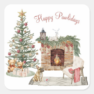 Happy Pawlidays Dog Design - French Bulldog Quadratischer Aufkleber
