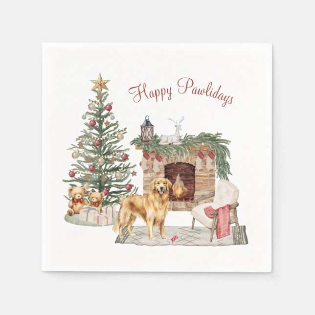 Happy Pawlidays Dog Design - Golden Retriever Serviette (Vorderseite)