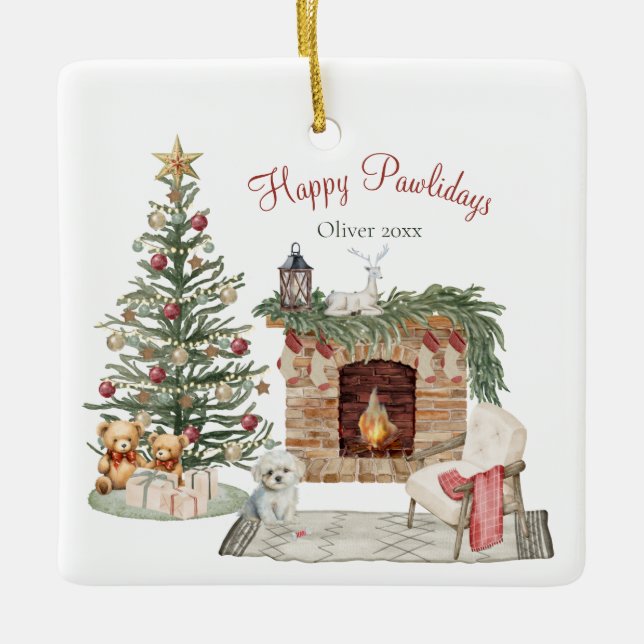 Happy Pawlidays Dog Design - Maltesisch Keramikornament (Vorderseite)