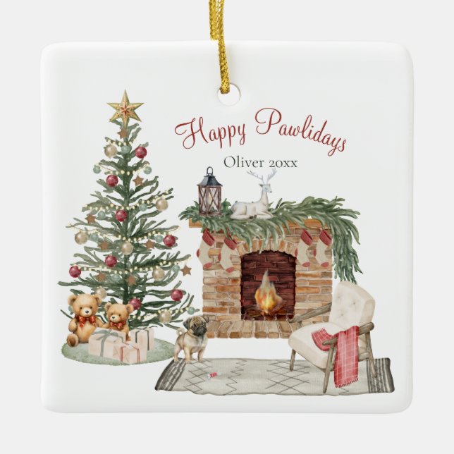 Happy Pawlidays Dog Design - Mops Keramikornament (Vorderseite)
