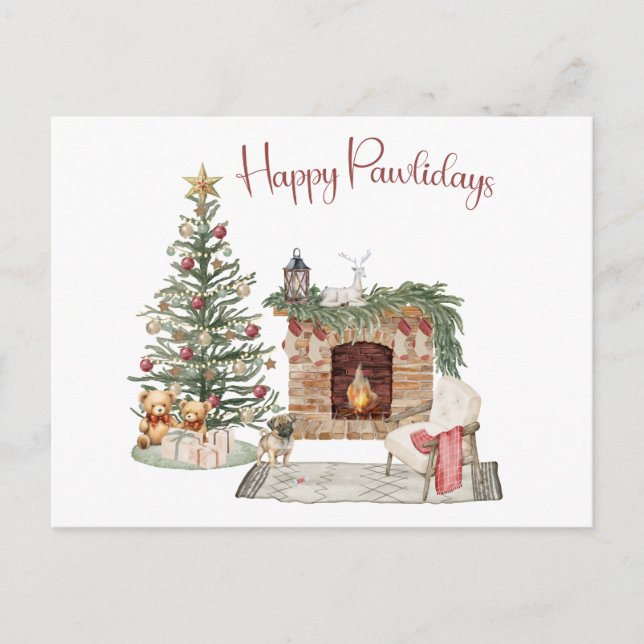 Happy Pawlidays Dog Design - Mops Postkarte (Vorderseite)