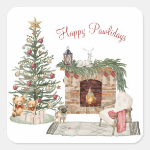 Happy Pawlidays Dog Design - Mops Quadratischer Aufkleber