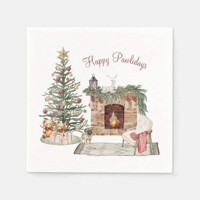 Happy Pawlidays Dog Design - Mops Serviette (Vorderseite)