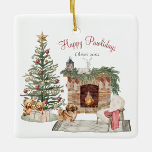Happy Pawlidays Dog Design - Pekingese Keramikornament