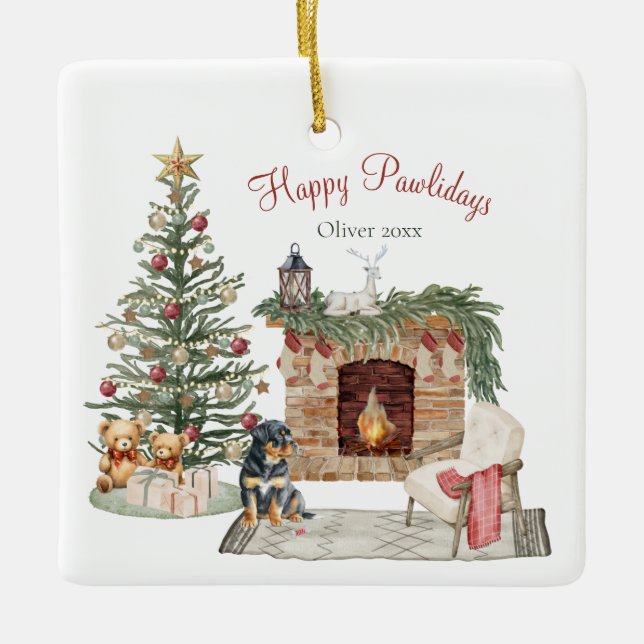 Happy Pawlidays Dog Design - Rottweiler Keramikornament (Vorderseite)