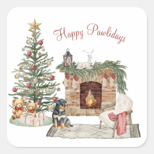 Happy Pawlidays Dog Design - Rottweiler Quadratischer Aufkleber