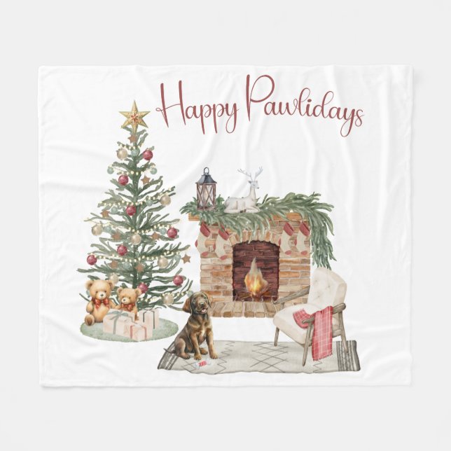 Happy Pawlidays Dog Design - Schokolade Labrador Fleecedecke (Vorderseite (Horizontal))