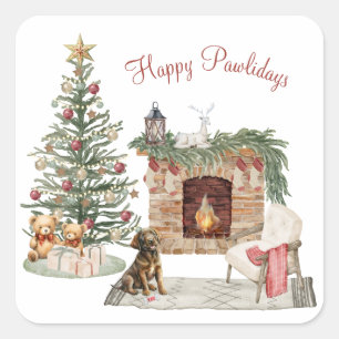 Happy Pawlidays Dog Design - Schokolade Labrador Quadratischer Aufkleber